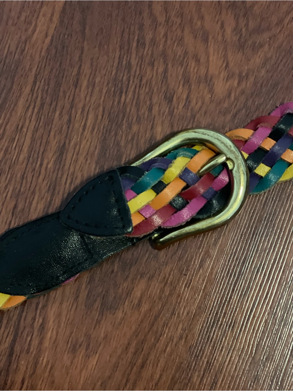 Women's Multicolor Braided Leather Belt with Brass Buckle